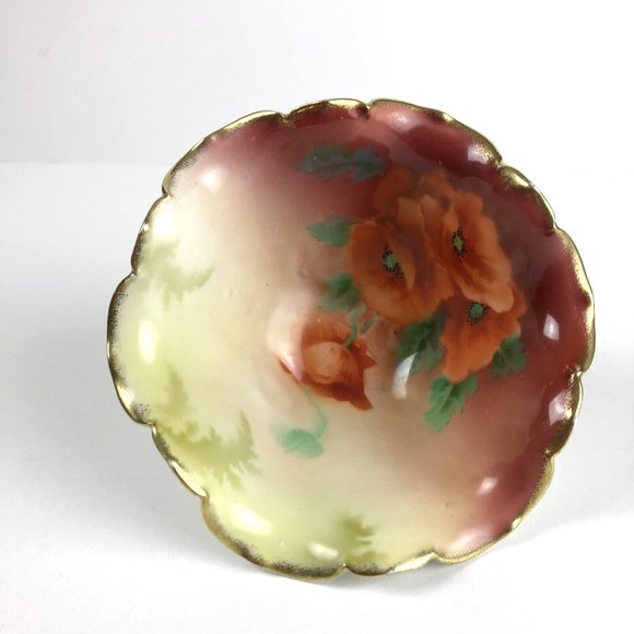 PT Bavaria Antique Trischenreuth Hand Painted Corn Poppy Bowl Scalloped 2.5  x 6 - Picture 1 of 9